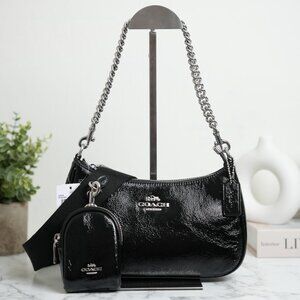 Coach CCD78 Teri Shoulder Bag With Pouch In Leather/Silver/Black NWT